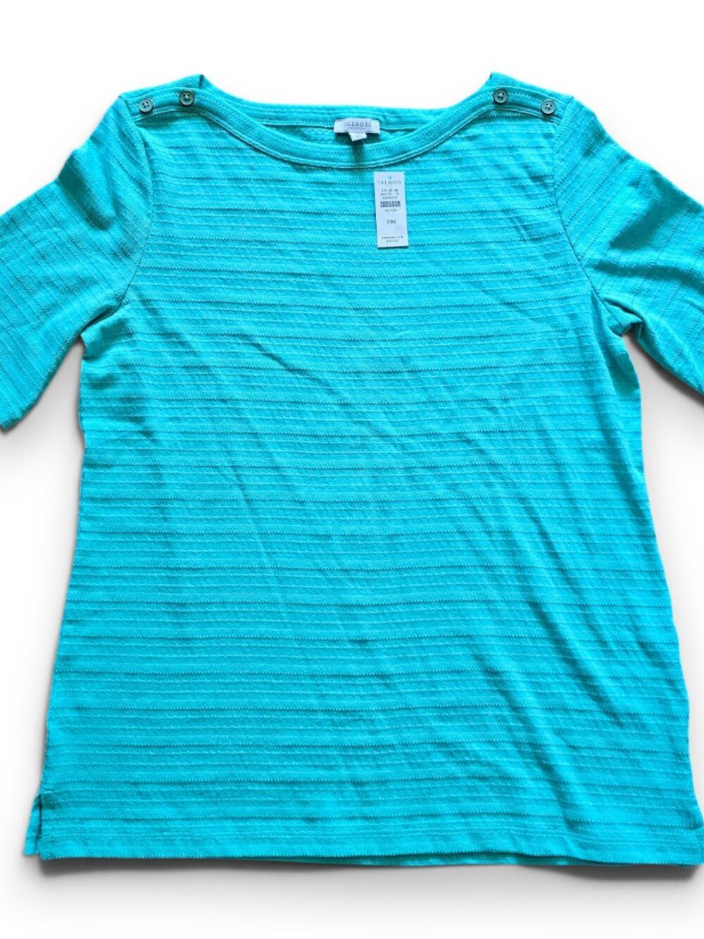 Talbots Petite Womens Top Turquoise Button Accent 100% Cotton Size PM NEW NWT